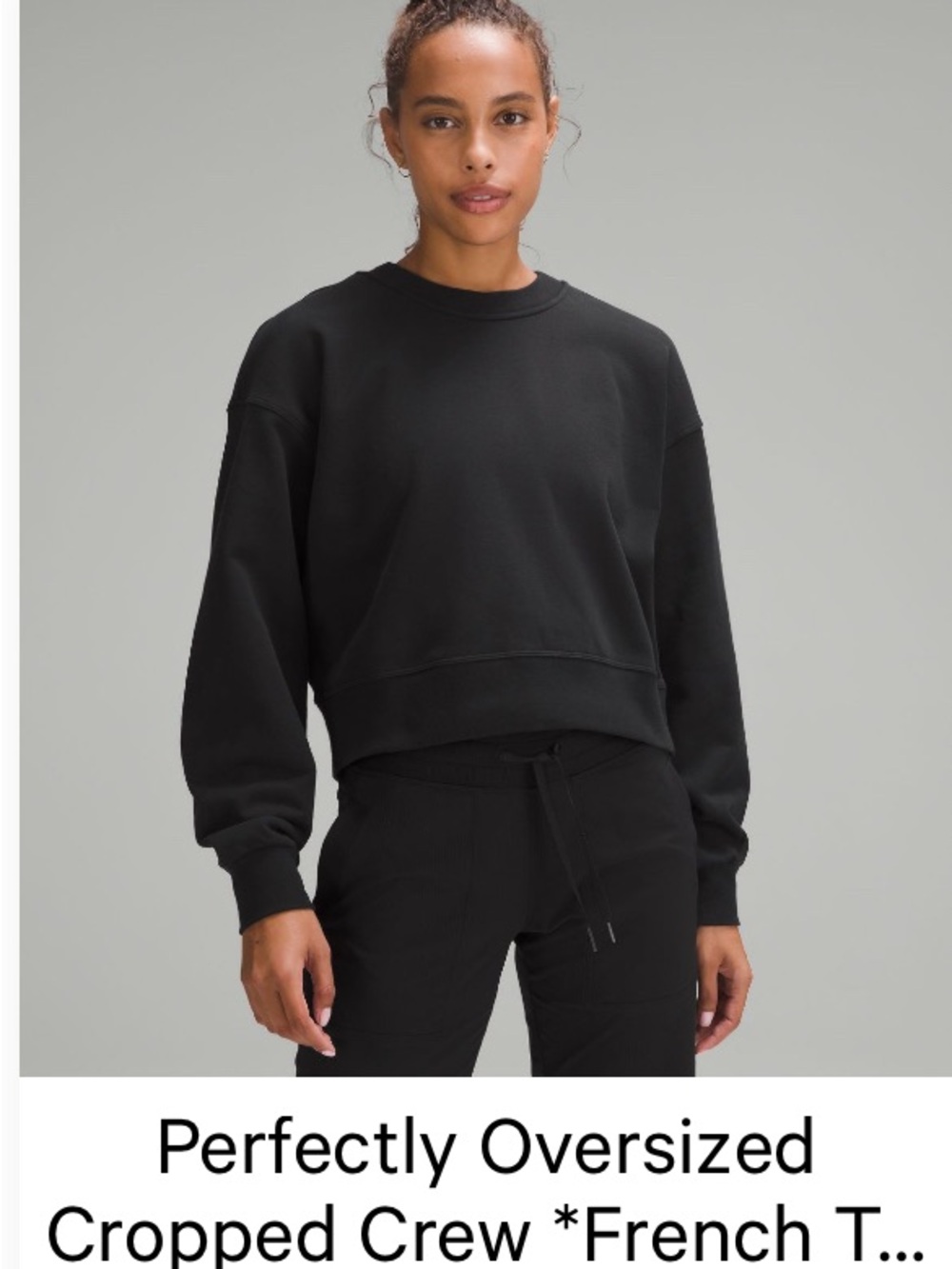 Lululemon Perfectly Oversized Cropped Crew Black Size 6 French Terry Sweatshirt